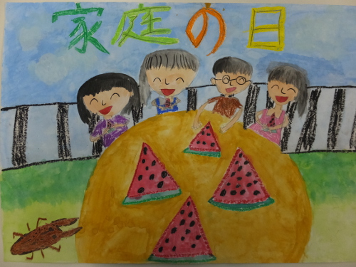 入間川東小学校3年 鳥羽瀬李音さん 「家ぞくでスイカをたべたよ」の写真