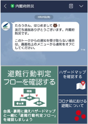 内閣府防災LINE画面