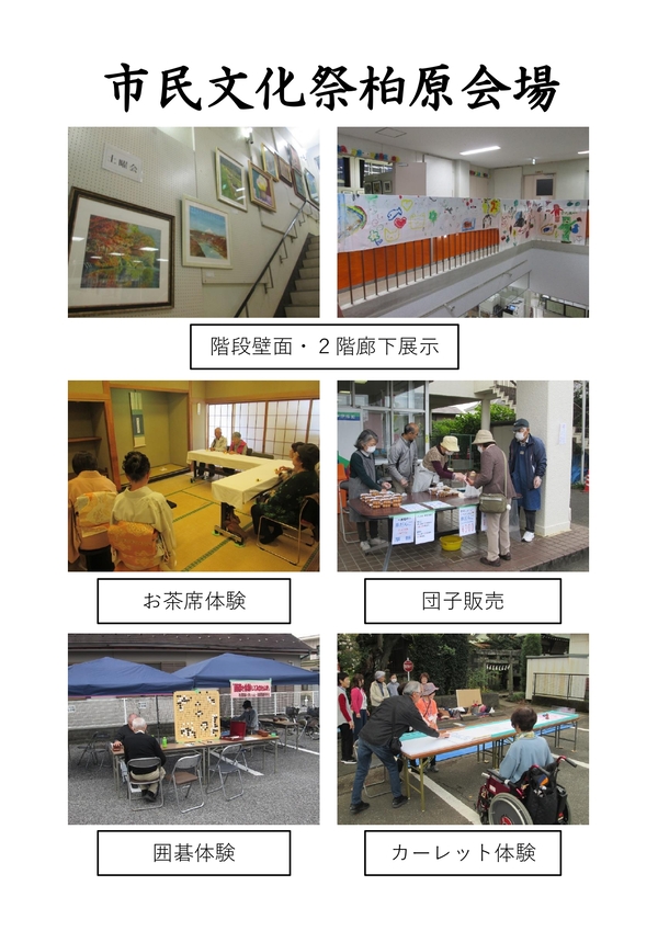 文化祭の展示や模擬店、体験の様子です