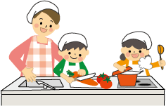 大人と子供が料理をしているイラスト