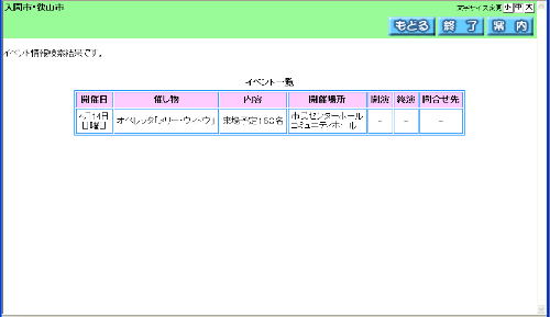 イベント検索結果画面